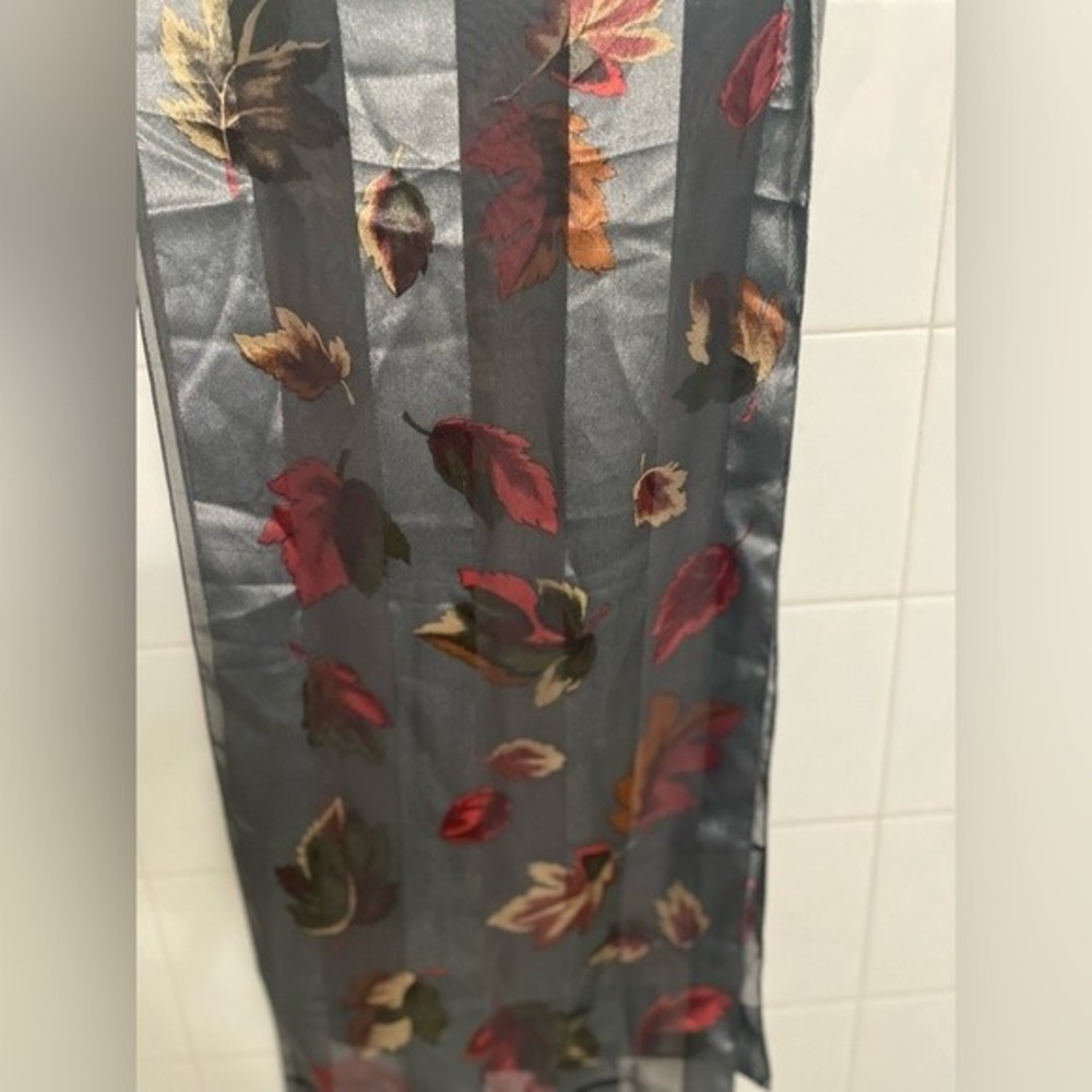 scarf - silver and black striped with leaves